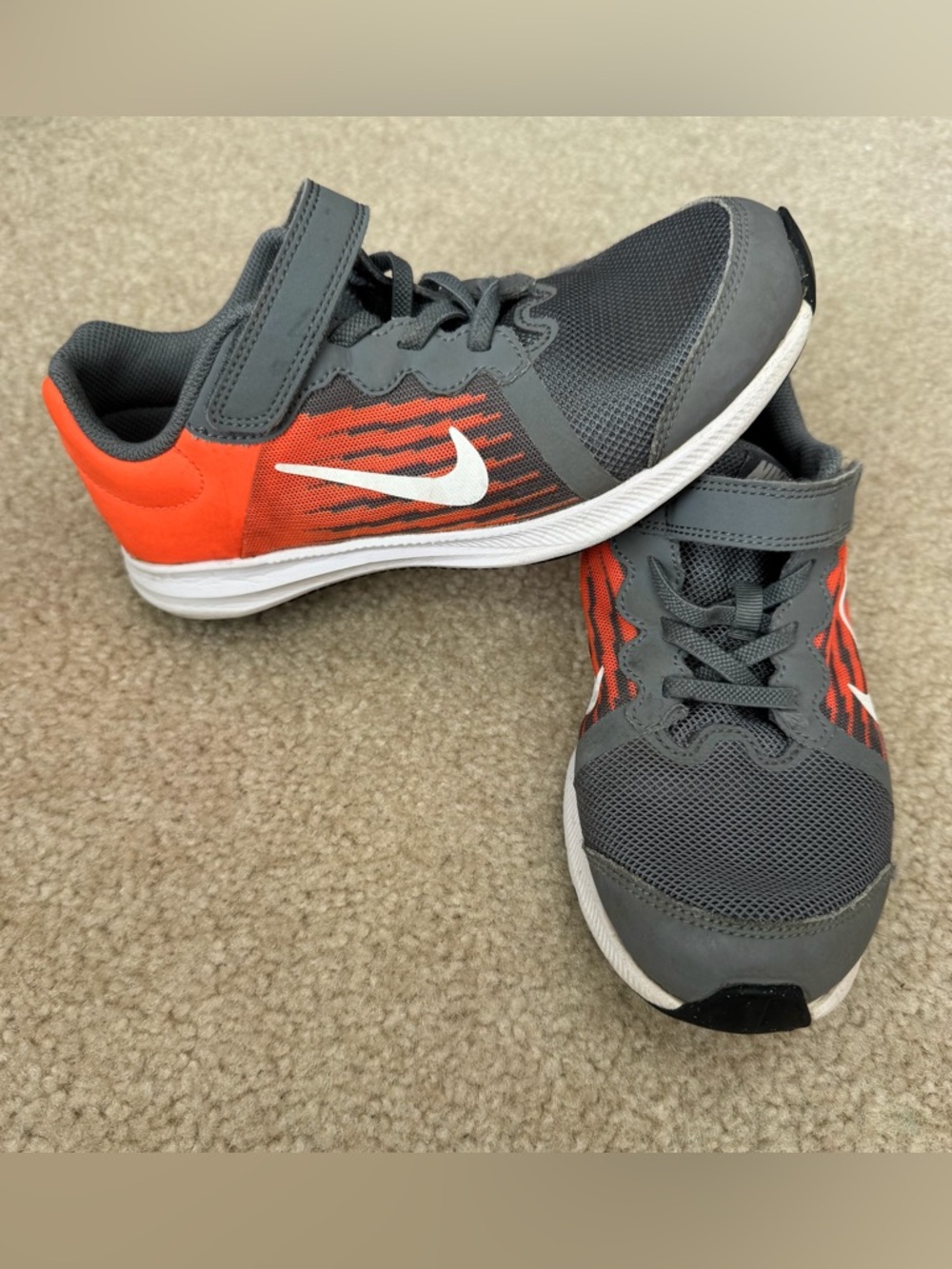 Nike Kids Gray and Orange Velcro Athletic Sneakers